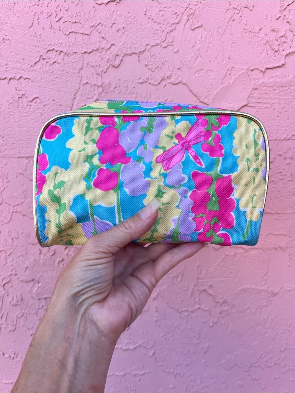 Lilly Pulitzer Estée Lauder Collaboration Make Up Cosmetic Bag Floral Dragonfly
